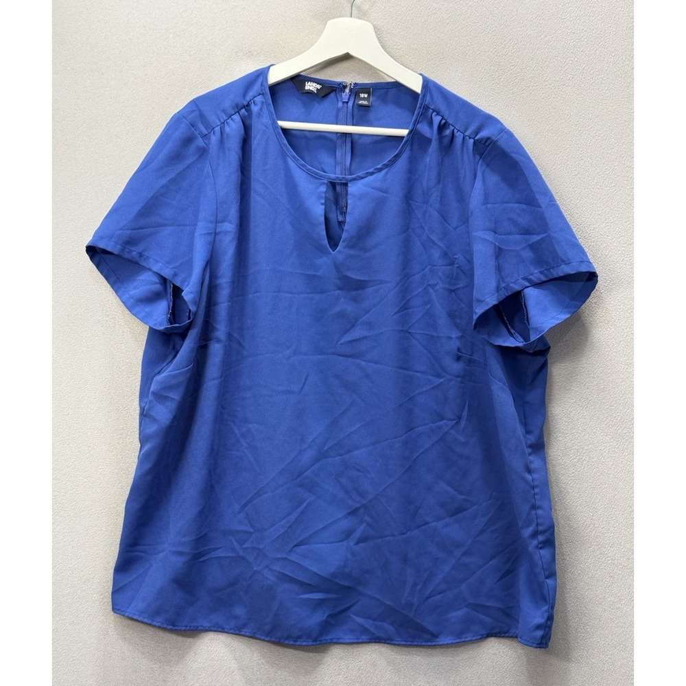 Lands End Women's Plus Sz 18W‎ Blue Keyhole Crepe Blouse Lightweight Top